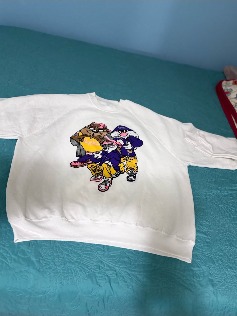 Rare Vintage 90s Looney Tunes Hip Hop Crewneck Sweatshirt – White, Size 3Xl